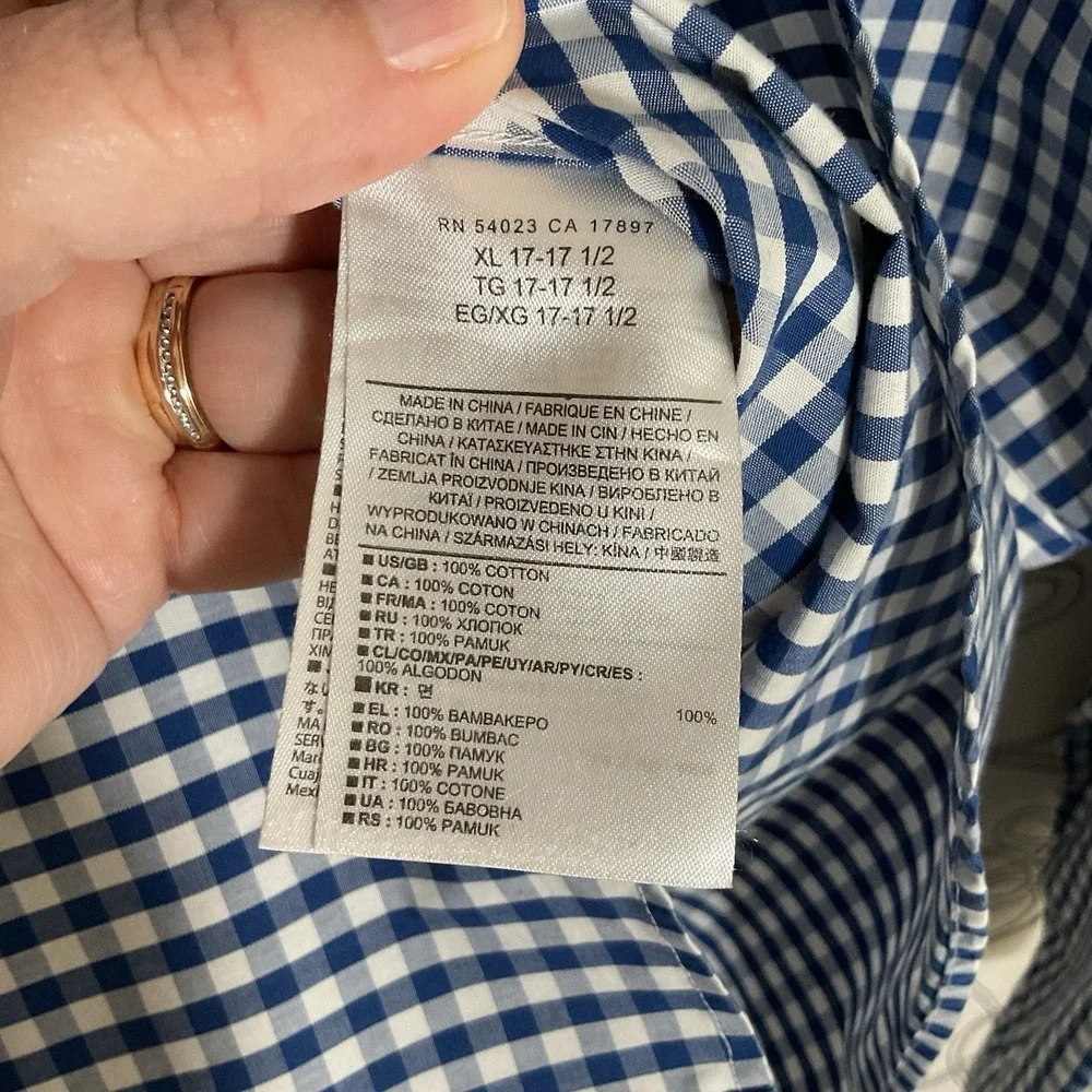 Men's Banana Republic Button Down Shirt Blue Gingham Non Iron Slim Fit size XL
